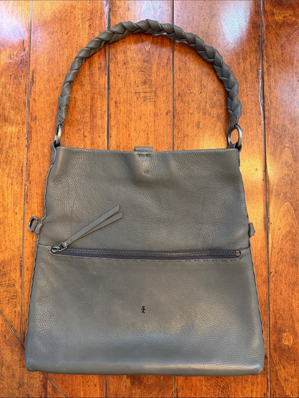 Henry Beguelin Womens Braided-Handle Leather Shoulder Bag - Gray.